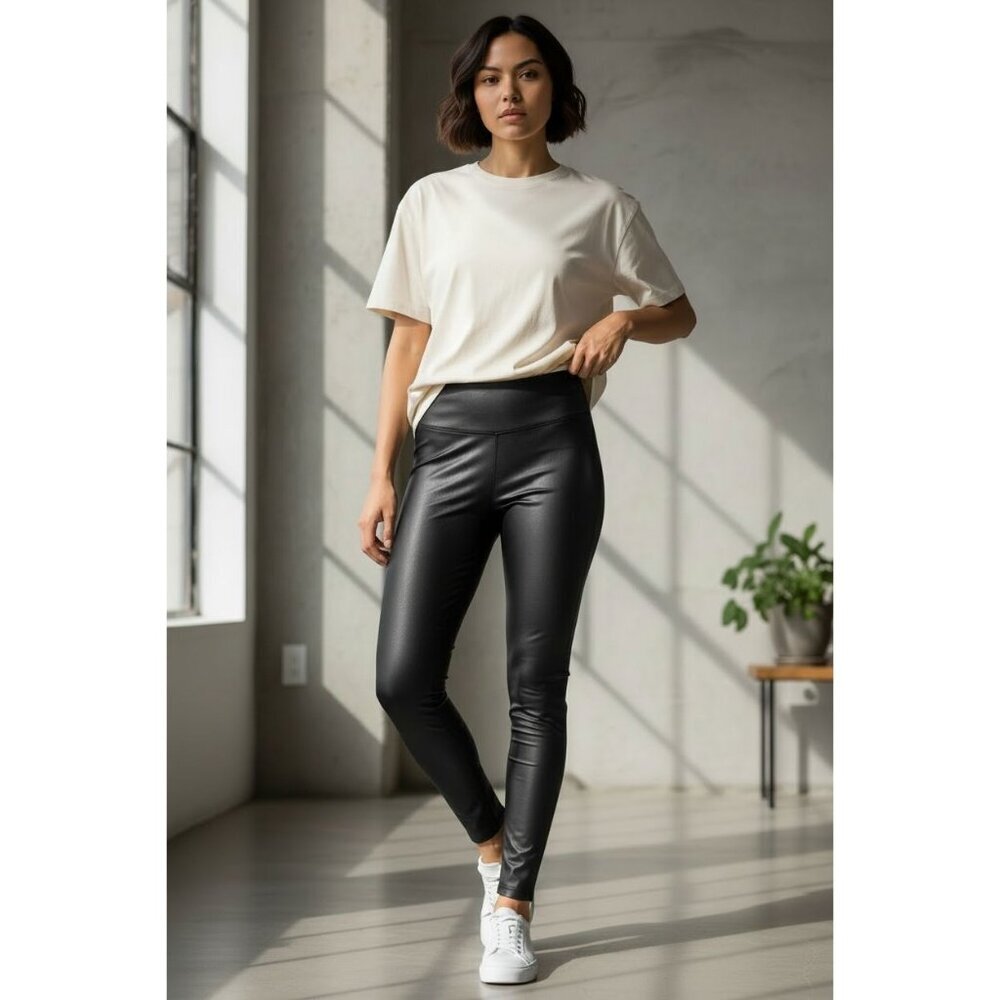 SPANX Faux Leather Leggings Shiny Mobwife High Waisted black Women's Large